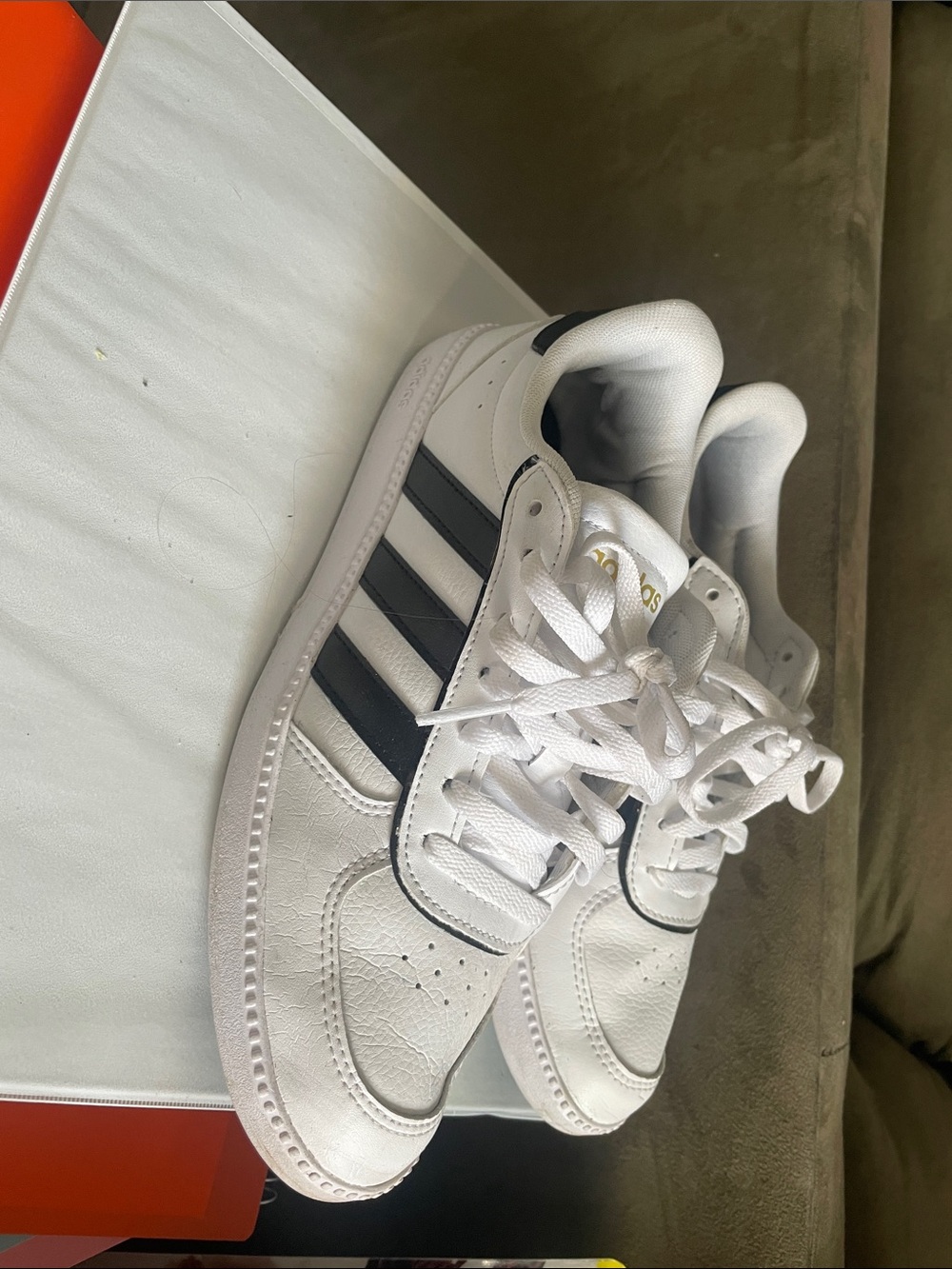 adidas White and Black Women's Athletic Sneakers with Gold Logo